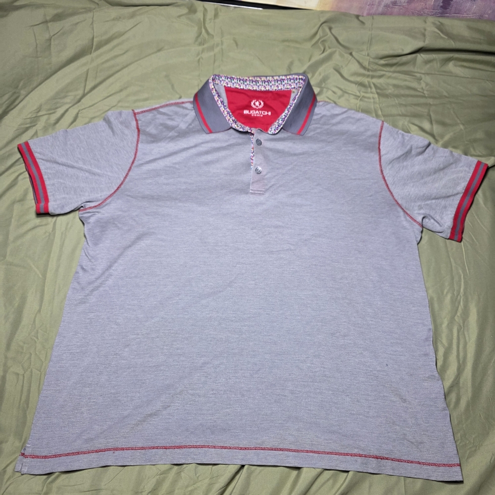 Bugatchi Gray Polo Shirt with Red Accents